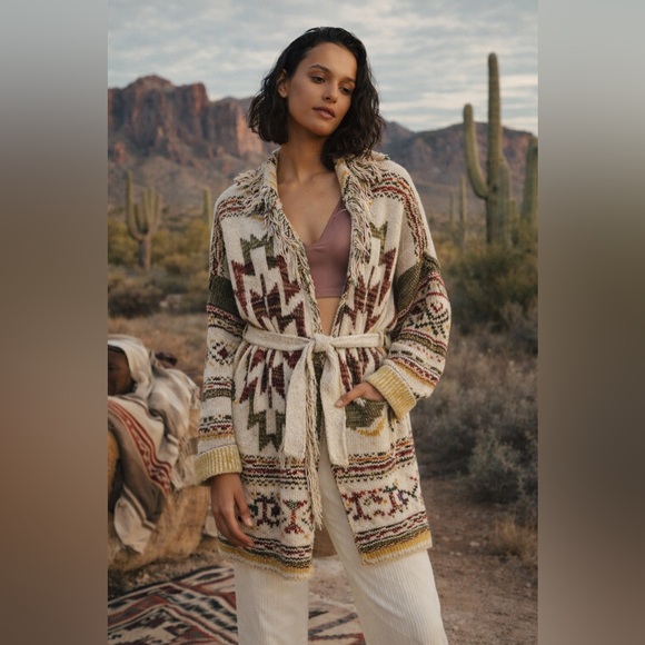 Free People Wild Wild West Southwest Belted Cardigan Size M/L Oversized